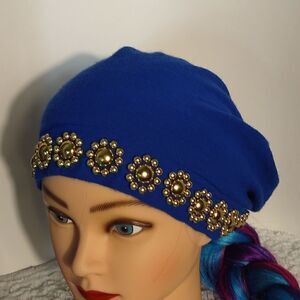 Blue Beaded Women's Head Wrap